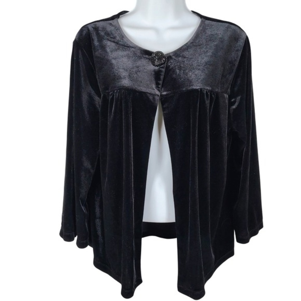 Choices Black Velvet Beaded Button Open Front Cardigan Jacket Women L romantic